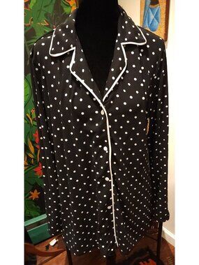 NEW Tart Black & White Polka Dot Button-Up Pajama Top Long Sleeve Size Large